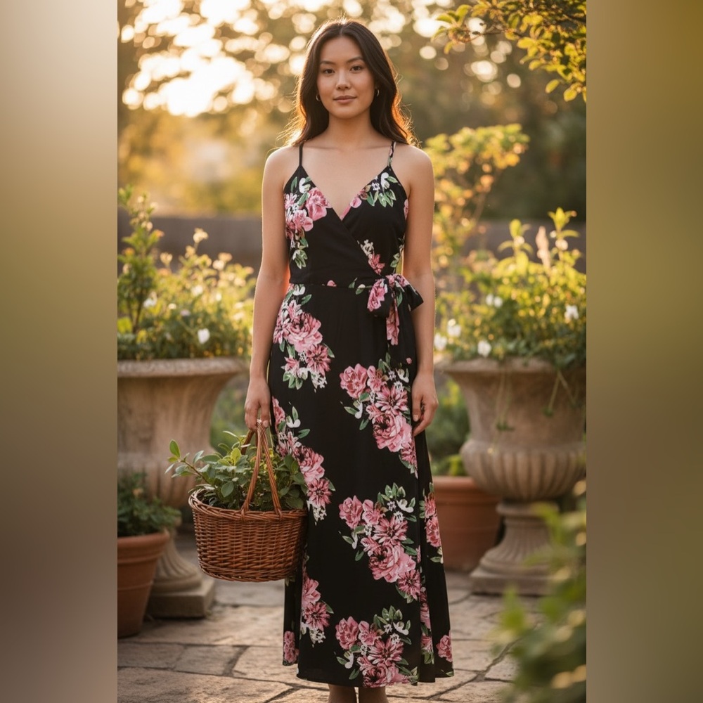 DREAM OF ME BLACK FLORAL MAXI DRESS WITH SIDE SLIT